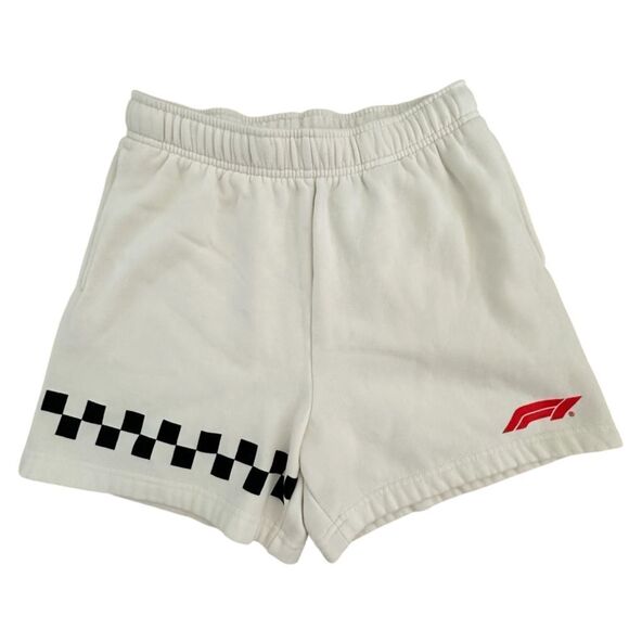 PAC Sun + Formula 1 ~ ivory fleece shorts w/ side pockets ~ size XS - Picture 1 of 10